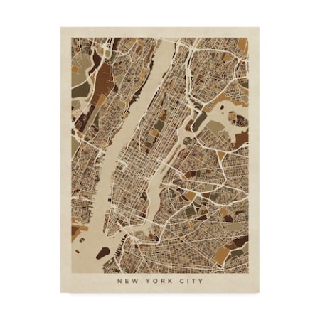 Trademark Fine Art Michael Tompsett 'New York City Street Map Brown' Canvas Art, 14x19 MT02255-C1419GG